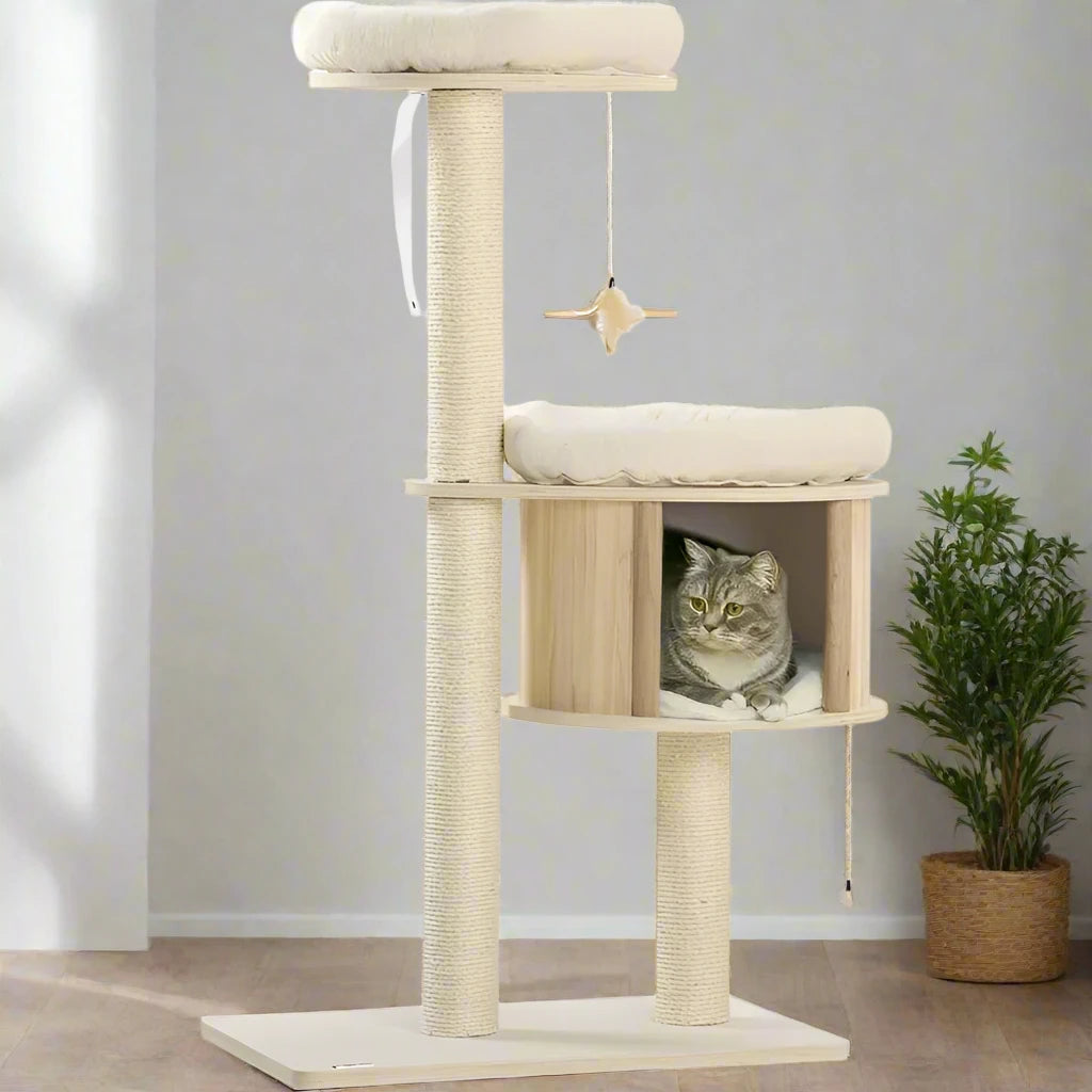 Catitude 3-Level Cat Tree Tower for Indoor Kittens - Multifunctional Cat Condo with Scratching Posts, Bed, and Hideaway