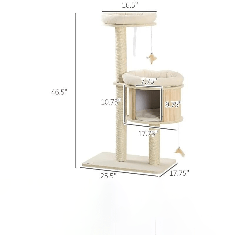 Catitude 3-Level Cat Tree Tower for Indoor Kittens - Multifunctional Cat Condo with Scratching Posts, Bed, and Hideaway
