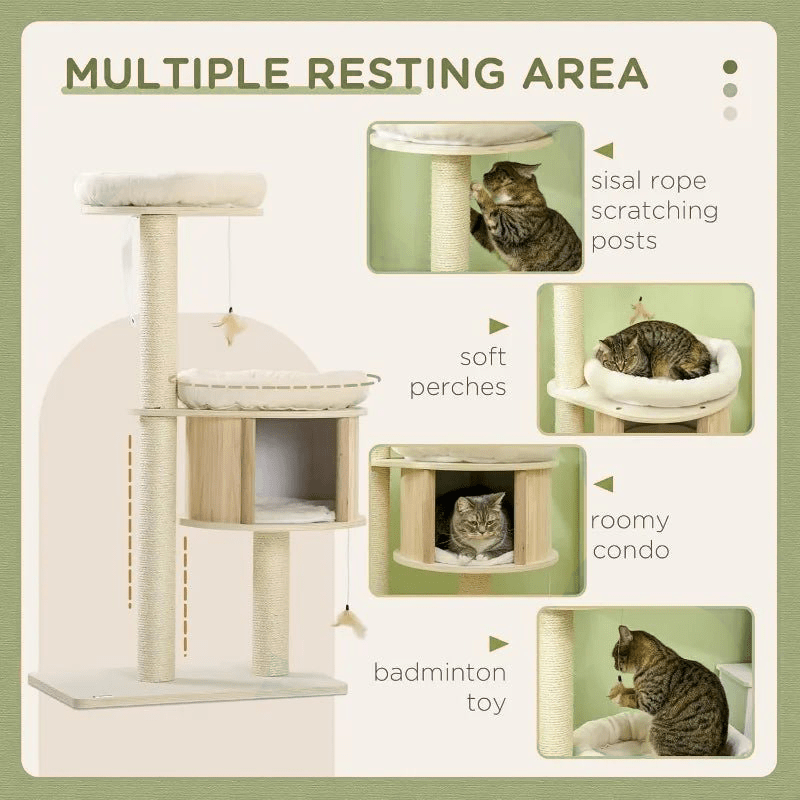 Catitude 3-Level Cat Tree Tower for Indoor Kittens - Multifunctional Cat Condo with Scratching Posts, Bed, and Hideaway