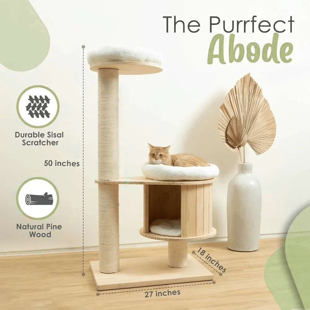 Catitude 3-Level Cat Tree Tower for Indoor Kittens - Multifunctional Cat Condo with Scratching Posts, Bed, and Hideaway