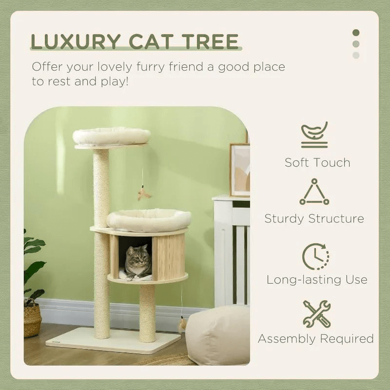 Catitude 3-Level Cat Tree Tower for Indoor Kittens - Multifunctional Cat Condo with Scratching Posts, Bed, and Hideaway