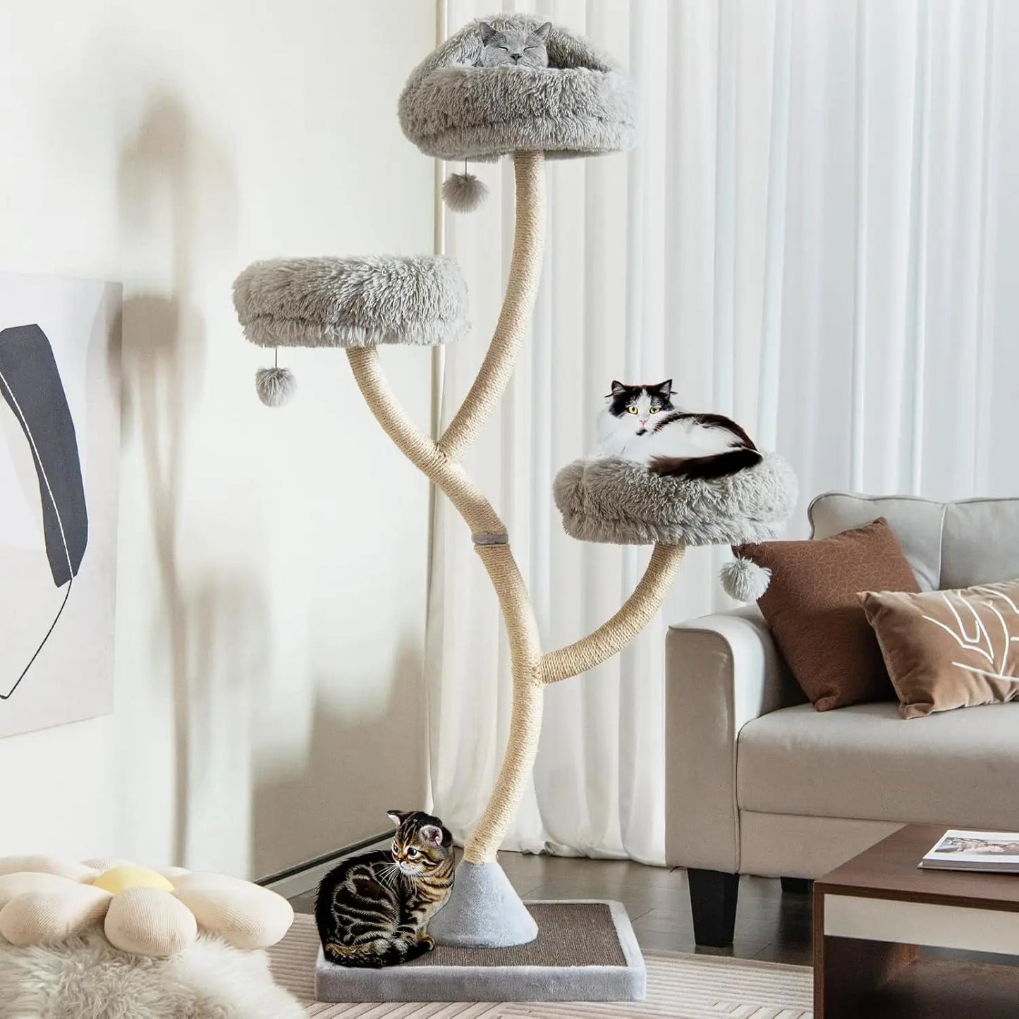 Catitude 70 Inch Multi-Level Large Cat Tower - Tall Cat Tree with 3 Warm Perches, 3 Jingling Balls, and Fully Covered Sisal Scratching Posts