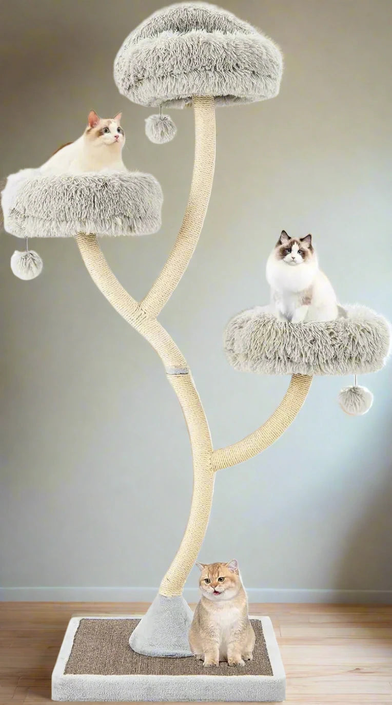 Catitude Grey 70 Inch Multi-Level Large Cat Tower - Tall Cat Tree with 3 Warm Perches, 3 Jingling Balls, and Fully Covered Sisal Scratching Posts