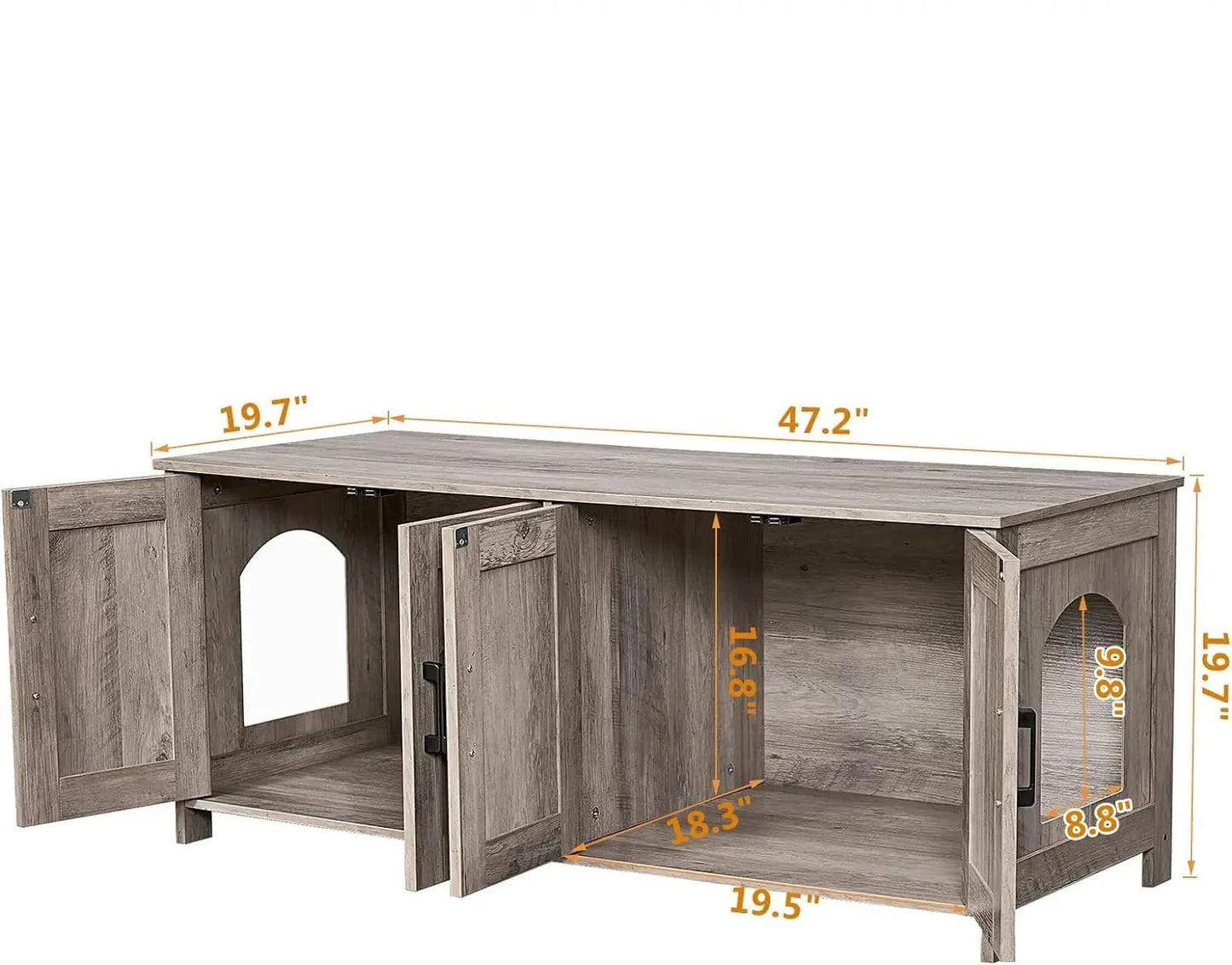 Catitude Cat Litter Box Enclosure for 2 Cats - Wooden Cat Washroom Furniture with Double Room