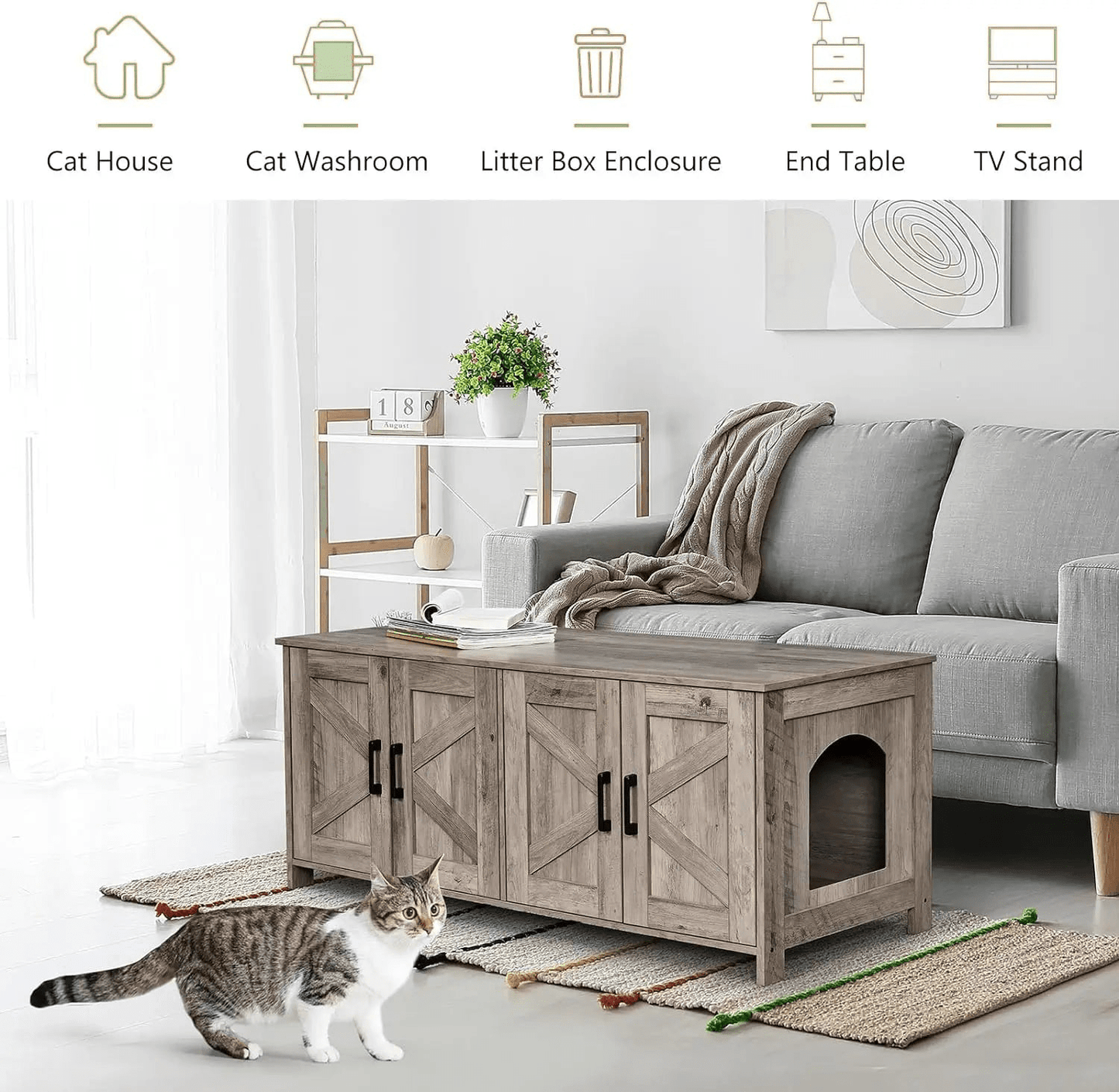 Catitude Cat Litter Box Enclosure for 2 Cats - Wooden Cat Washroom Furniture with Double Room