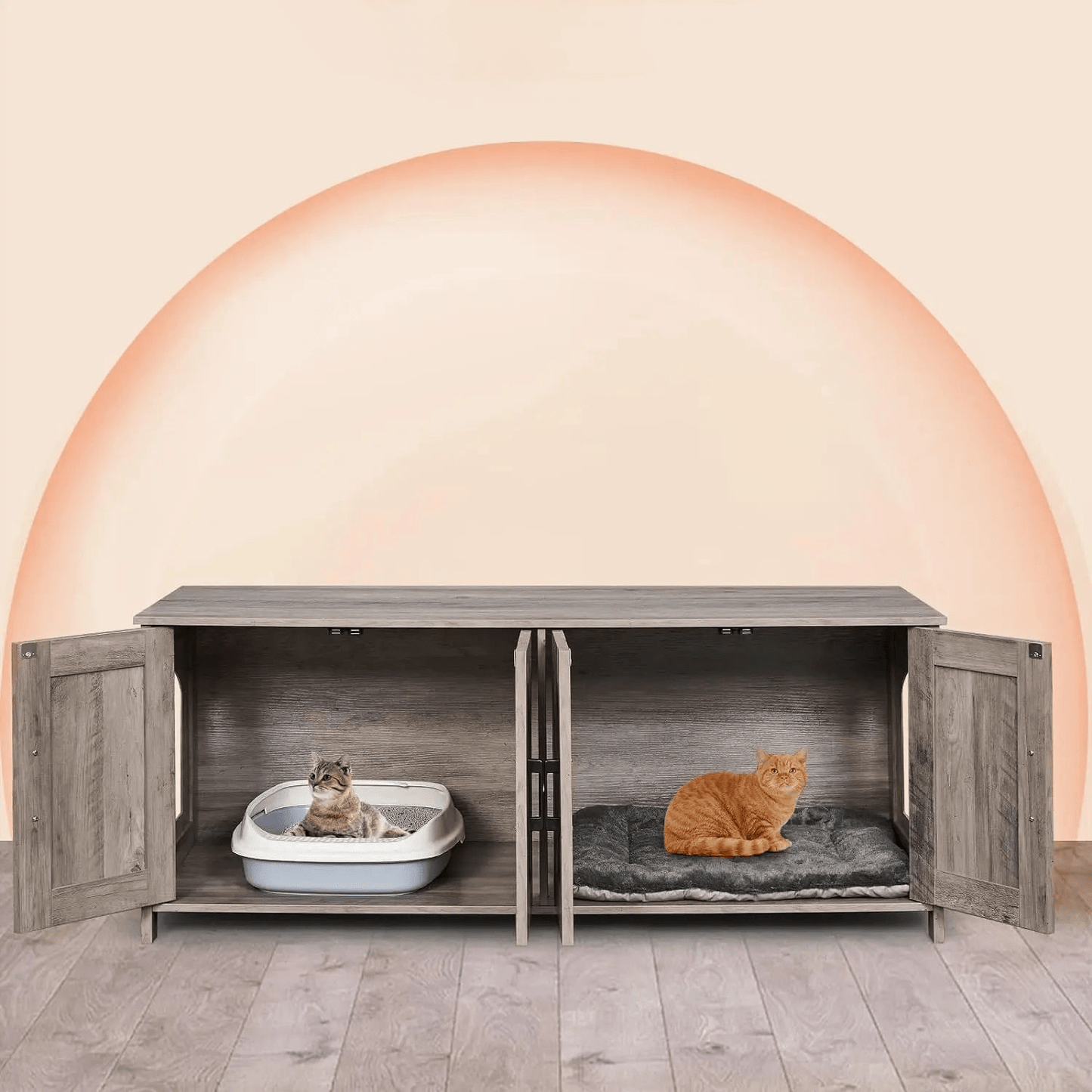 Catitude Cat Litter Box Enclosure for 2 Cats - Wooden Cat Washroom Furniture with Double Room