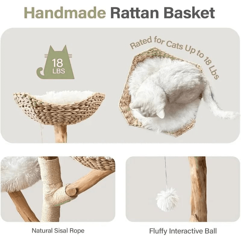 Catitude Heavy Duty Cat Tree for Large Cats - Unique Handmade Aesthetic Cat Tree with Real Solid Wood Branches