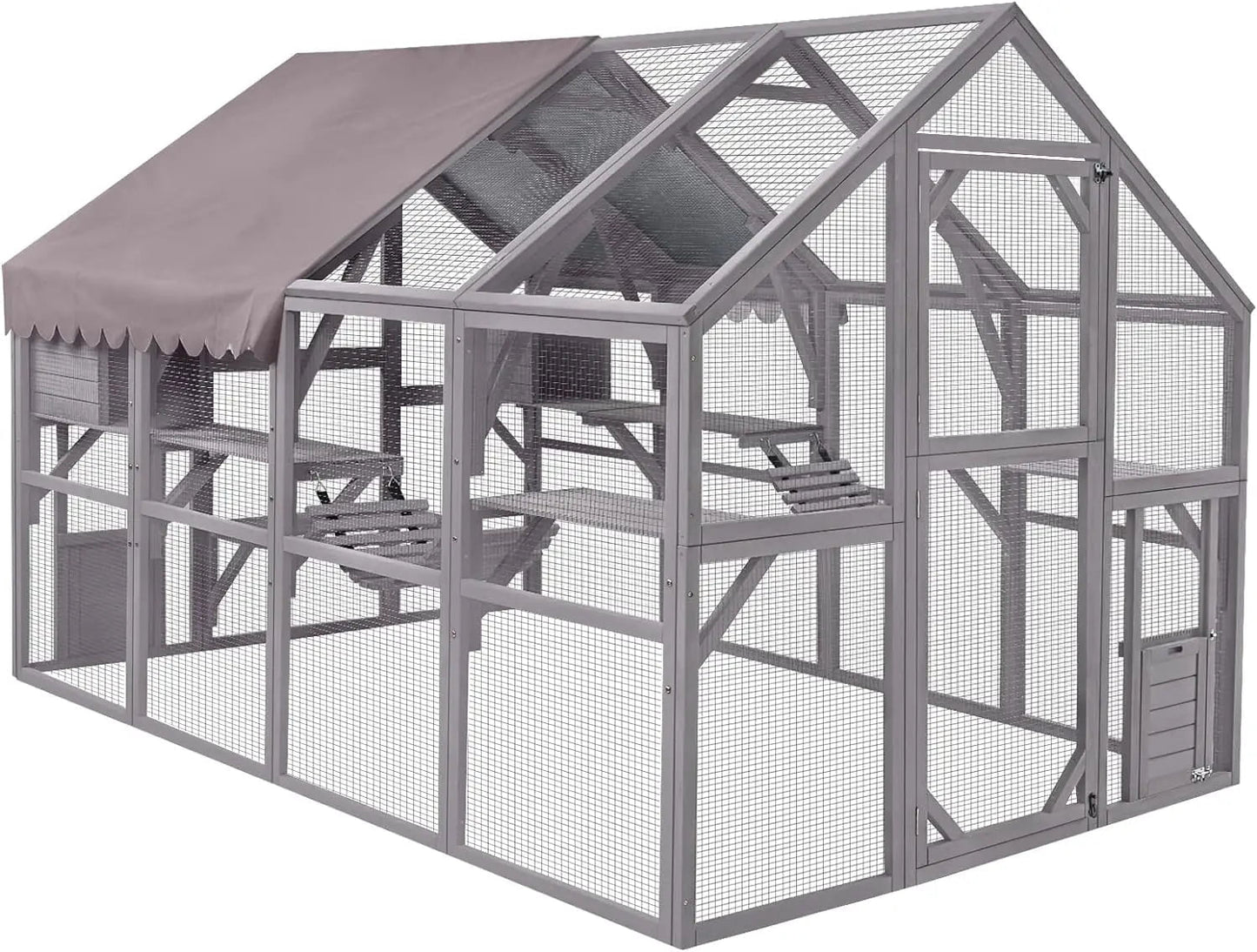 Catitude 56.54ft Large Outdoor Cat Enclosure with Bridges, Walks, Small Houses, and Waterproof Roof Cover