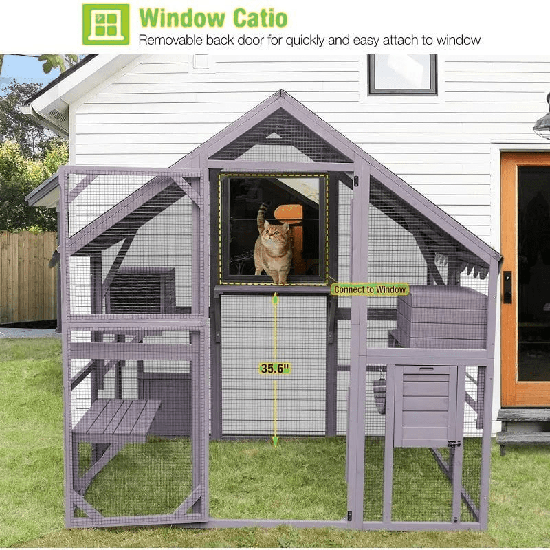 Catitude Large Outdoor Cat Enclosure with Bridges, Walks, Small Houses, and Waterproof Roof Cover