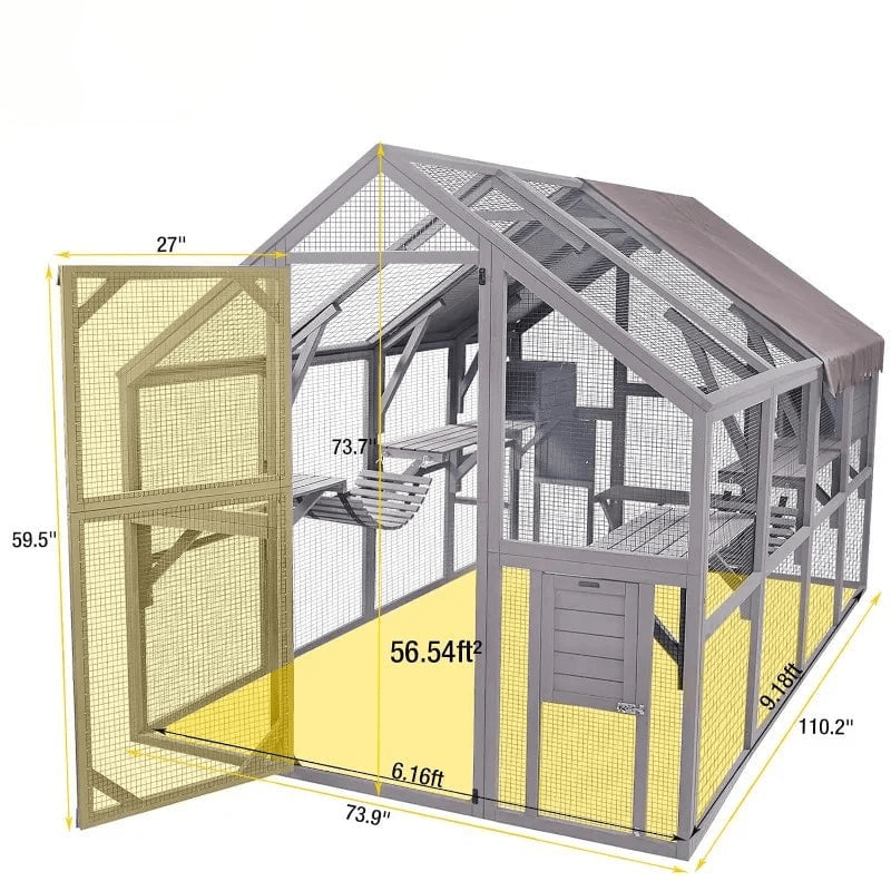 Catitude Large Outdoor Cat Enclosure with Bridges, Walks, Small Houses, and Waterproof Roof Cover