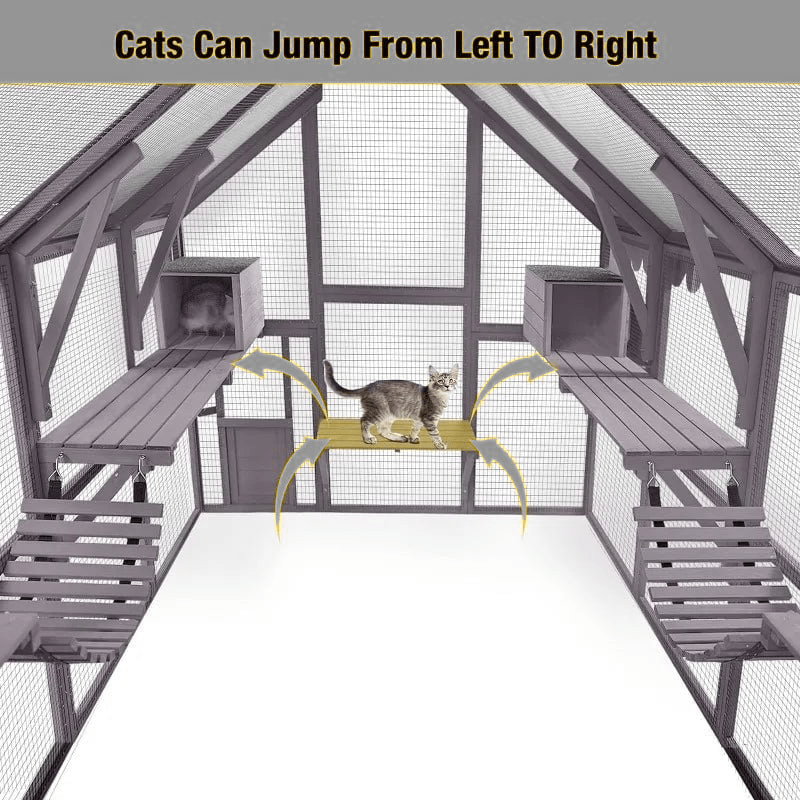 Catitude Large Outdoor Cat Enclosure with Bridges, Walks, Small Houses, and Waterproof Roof Cover
