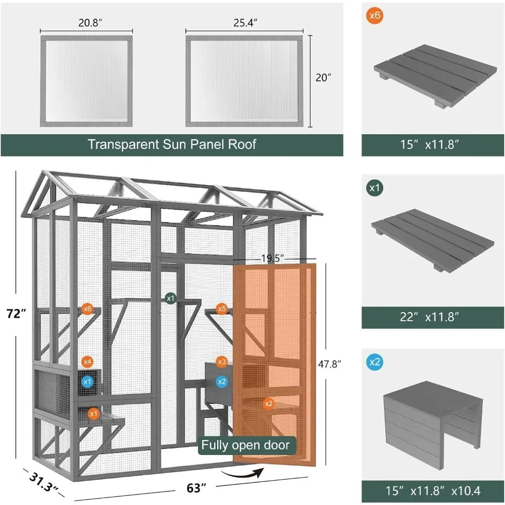 Catitude Large Outdoor Cat Enclosure with Waterproof Cover, Sunshine Panel Roof, and Secure Structure