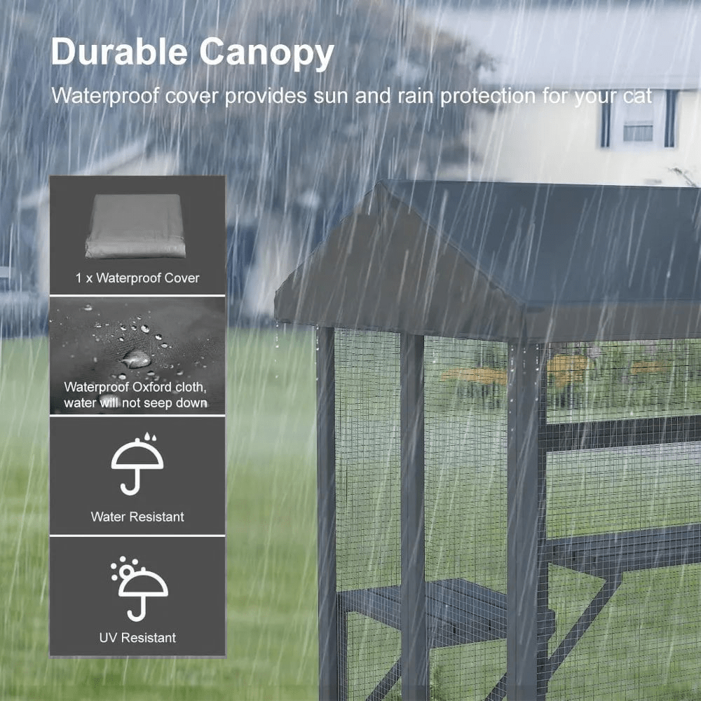 Catitude Large Outdoor Cat Enclosure with Waterproof Cover, Sunshine Panel Roof, and Secure Structure