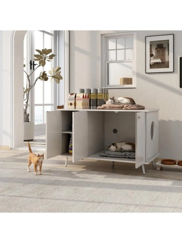 Catitude Litter Box Enclosure with Hidden Plug, Storage Bench, and Ample Storage Space for Cat Essentials