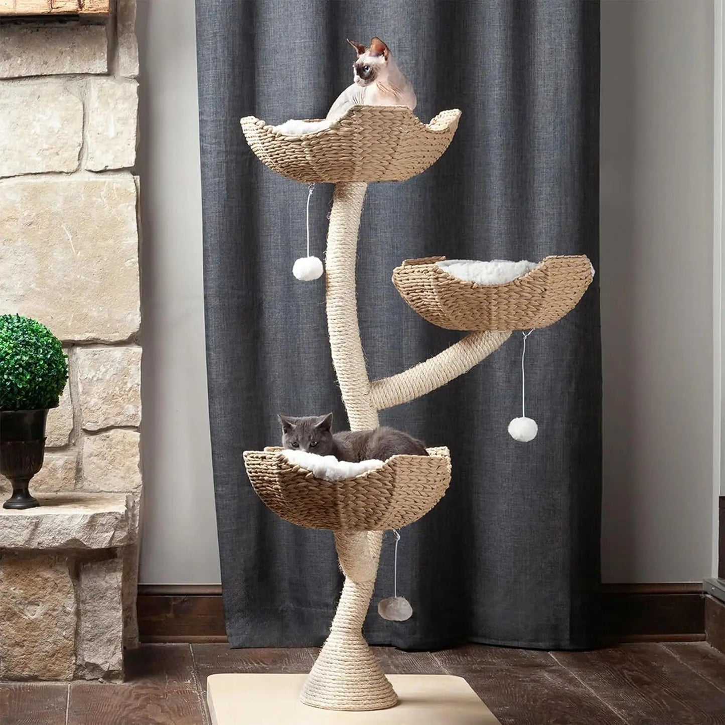 Catitude Luxurious 3-Tier Cat Tower with Faux Fur Beds, Scratching Posts, and Interactive Toys for Cats of All Ages