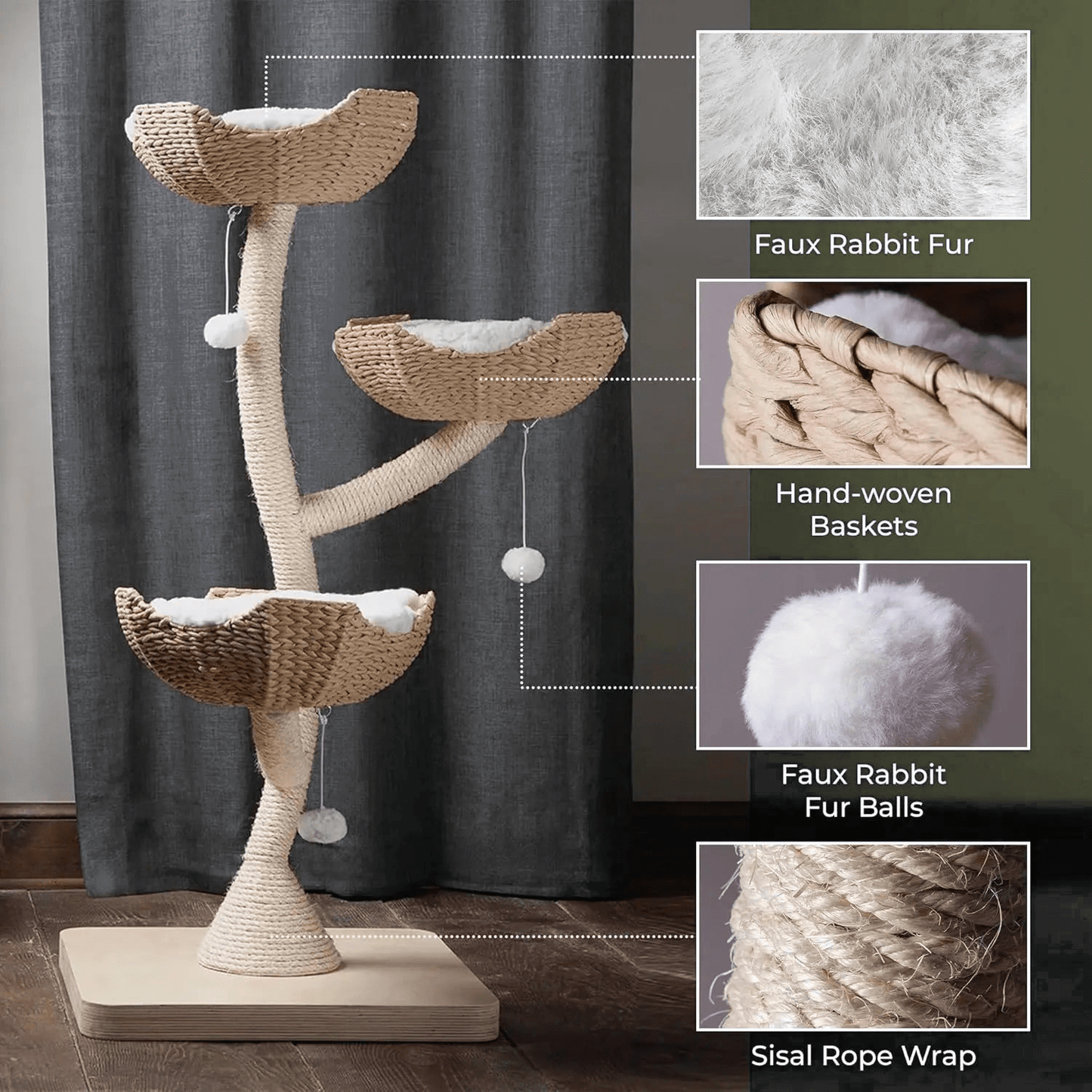 Catitude Luxurious 3-Tier Cat Tower with Faux Fur Beds, Scratching Posts, and Interactive Toys for Cats of All Ages