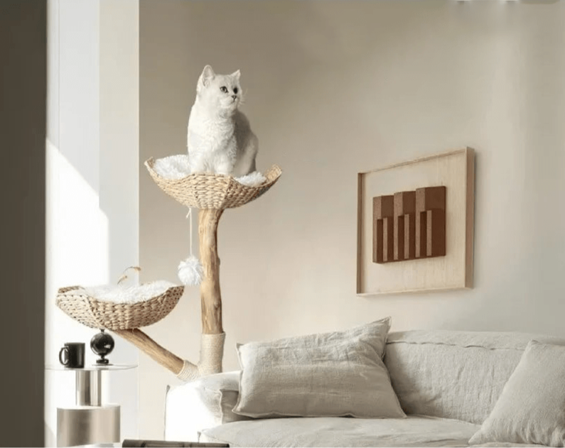 Catitude Wooden Cat Tree Tower - Unique Heavy Duty Cat Tower with Real Wood Branches and Luxurious Cat Furniture for Large Breeds