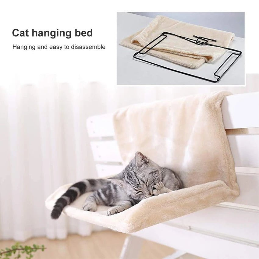 Hanging Cat Bed - Removable Cat Hammock Pet Bed with Soft Coral Fleece, Rust-Proof Steel Frame, and Foldable Support