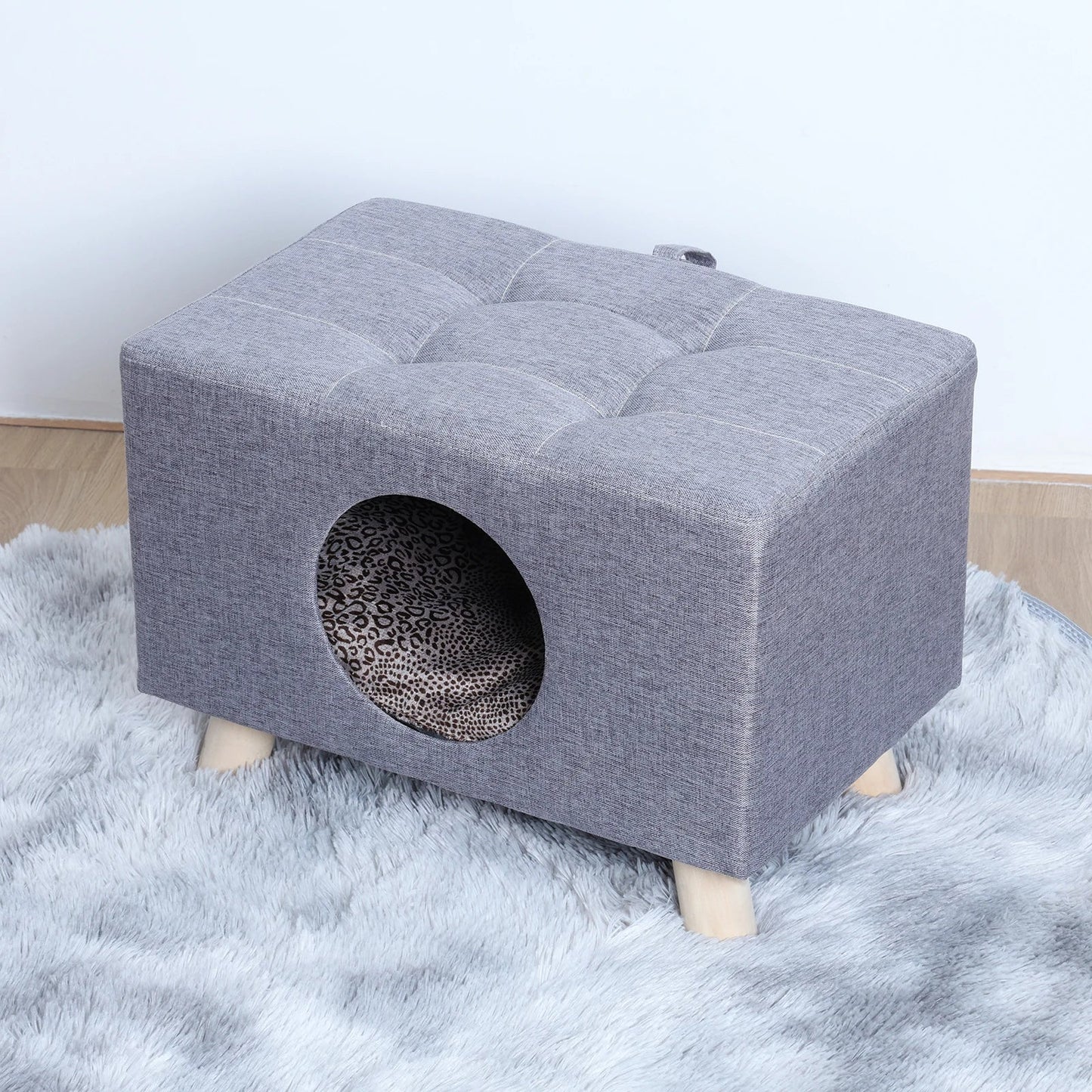 Cat Nest, Pet House Bench - Wooden Pet House Cat Cave with Soft Mat