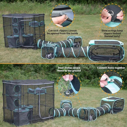 Indoor and Outdoor Mega Kit Cat Furniture Playset with Durable Nylon Mesh and Rearrangeable Cubby Cubes