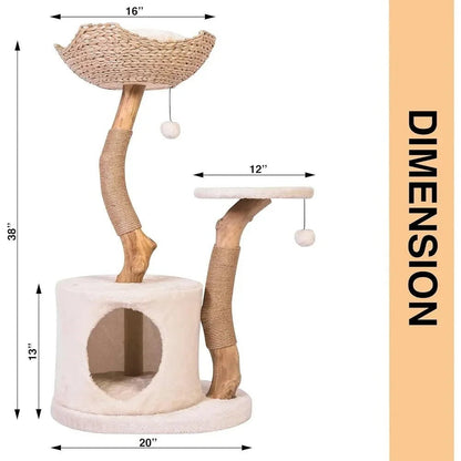 Modern Cat Tree Tower for Small Indoor Cats - Real Wood Construction, Scratch Post, and Cozy Perches for Climbing and Relaxation