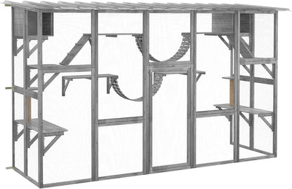 Catio Playground Cat Window Box Outside Enclosure with Weather Protection Roof and Multiple Platforms