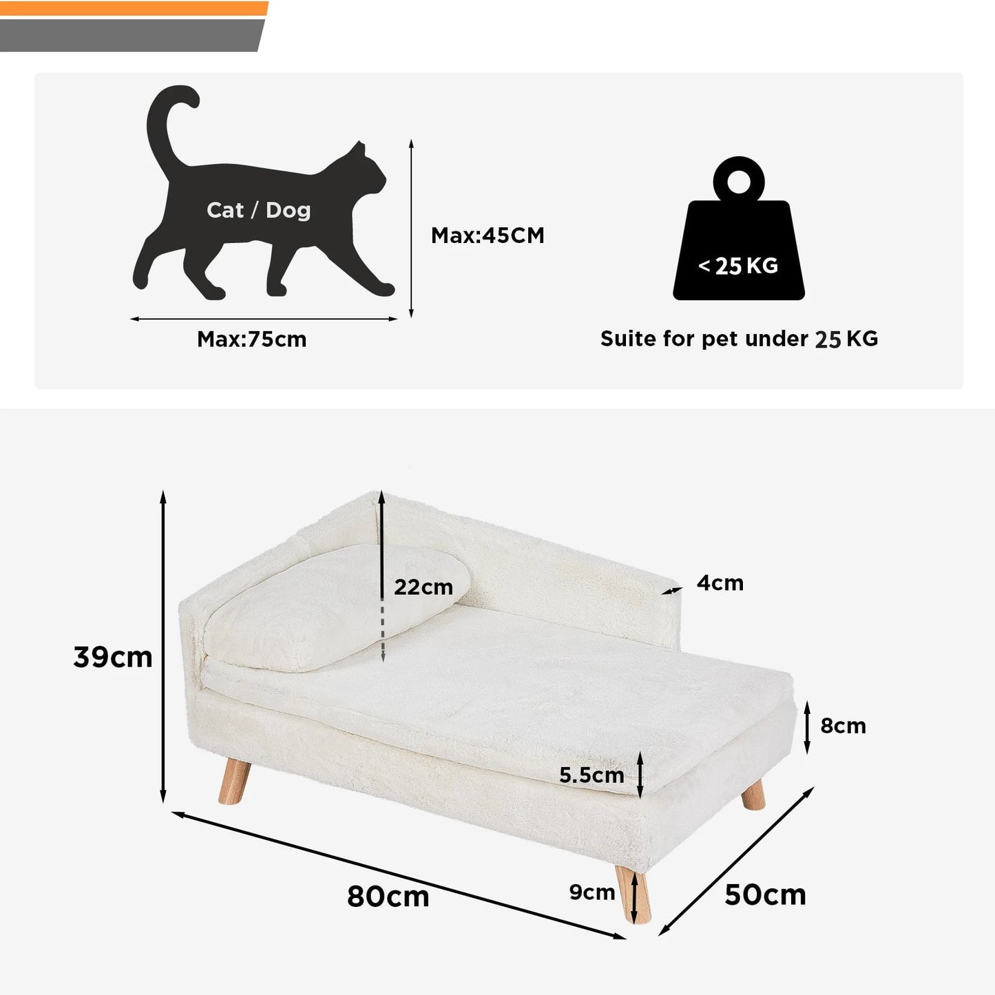 Elevated Pet Bed Solid Wood Leg Dog Cat Sofa for Indoor - L Shape Plush Couch Lounge