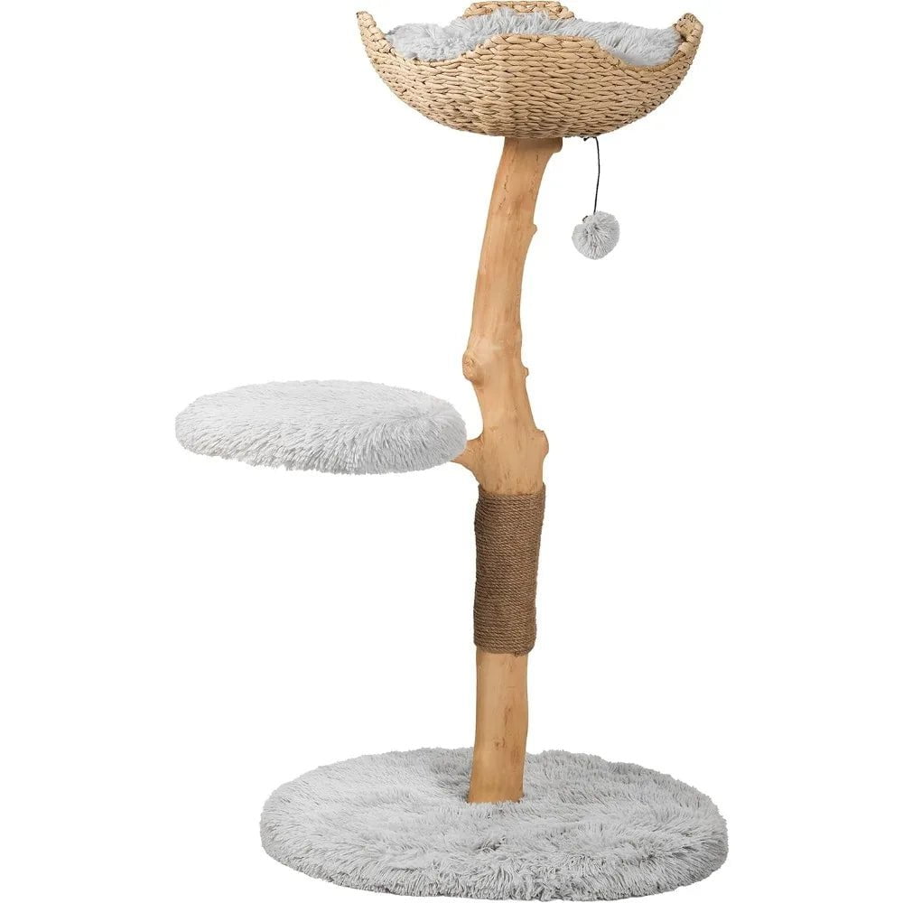 Modern Wooden Cat Tree Tower - Single Branch Condo with Unique Design, 3-Layer Cat Furniture for Large Cats