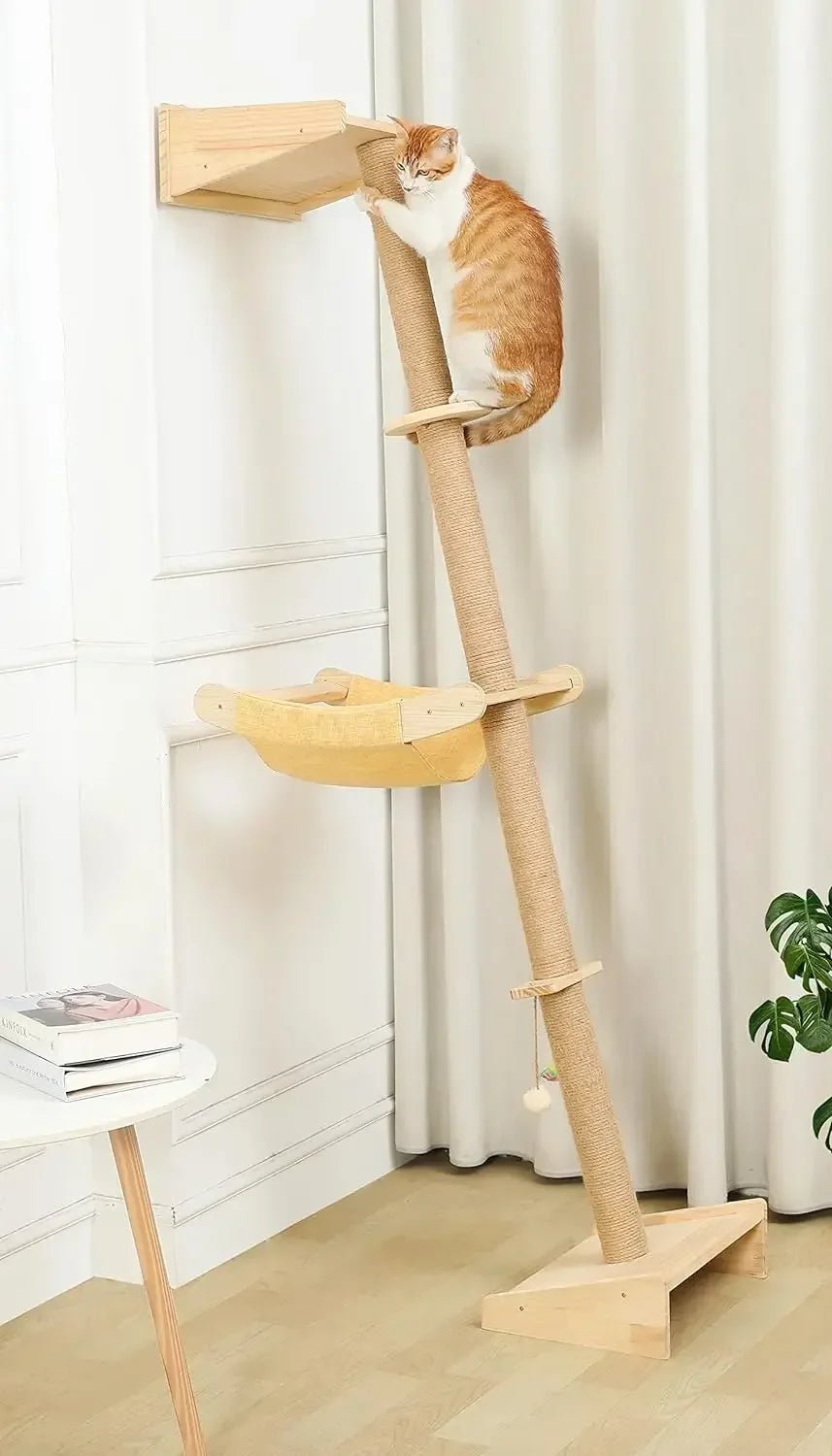 Wall Cat Tree with Hammock, Scratching Post, and 76" Tall Design for Indoor Climbing Cats