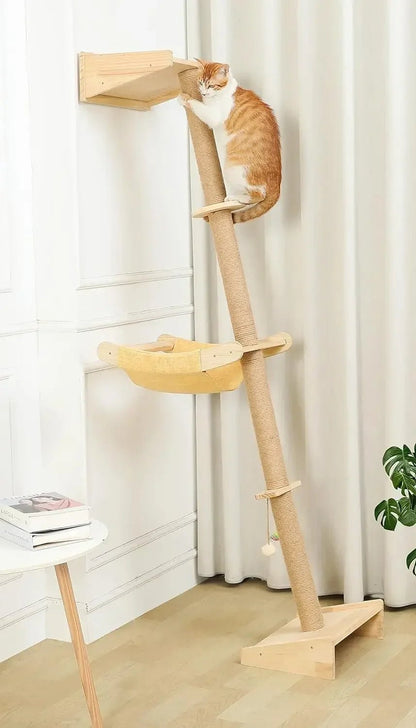 Wall Cat Tree with Hammock, Scratching Post, and 76" Tall Design for Indoor Climbing Cats