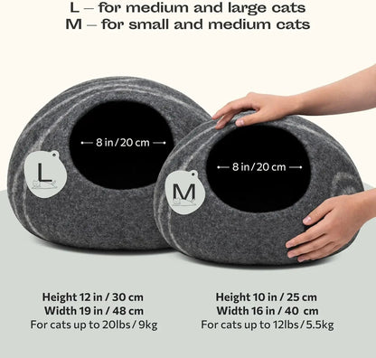 Handmade Felt Cat Bed Cave - 100% Merino Wool Eco-Friendly Cat House for Cats and Kittens