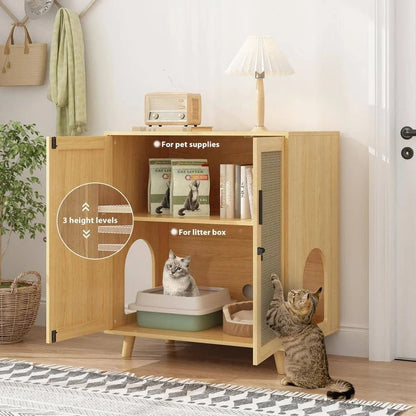 Modern Cat Litter Box Enclosure - Hidden Litter Box Furniture with Lock