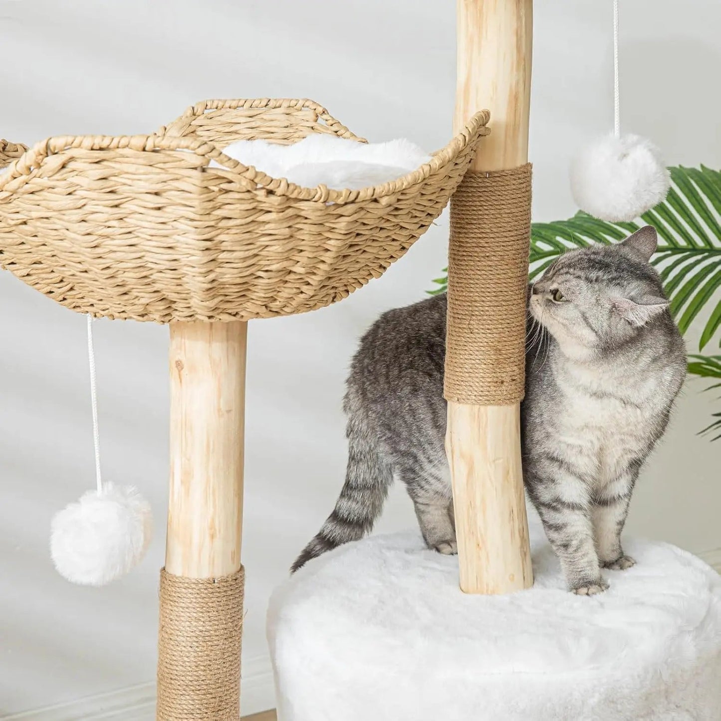 Modern Cat Tree for Indoor Cats - Large Adult Wooden Cat Tower with Scratching Post