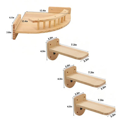 Wall-Mounted Cat Tree with Corner Hammock, Steps, and Multiple Perches for Indoor Cats