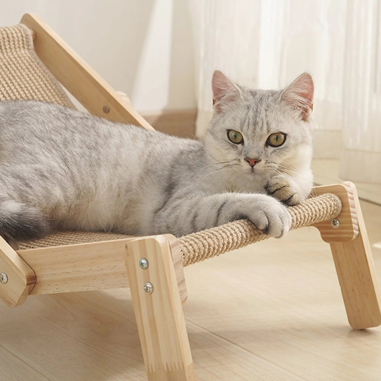 Cat Sisal Lounger Scratching Mat - Adjustable Cat Hammock Pet Cozy Chair with Thickened Cat Recliner