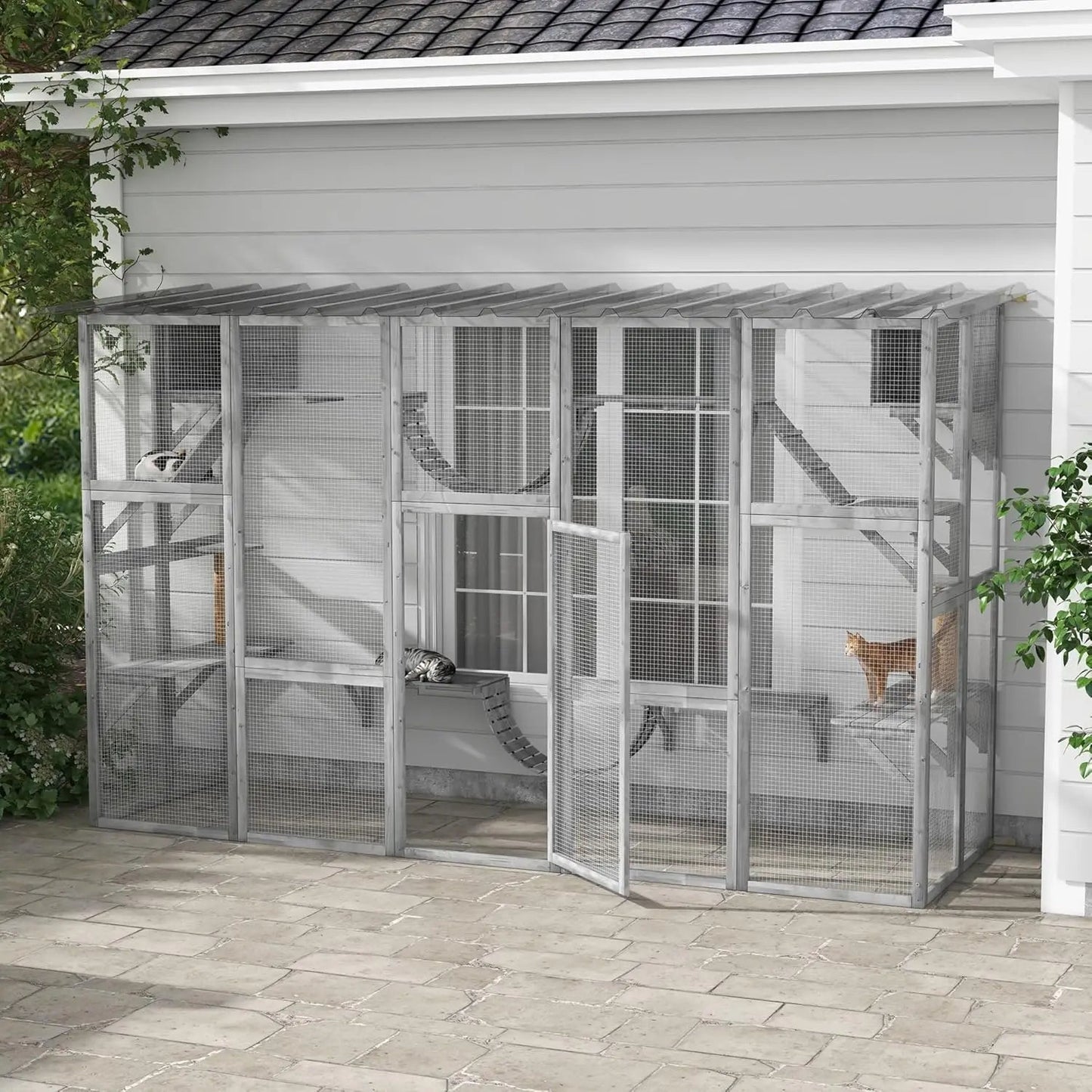 Catio Playground Cat Window Box Outside Enclosure with Weather Protection Roof and Multiple Platforms