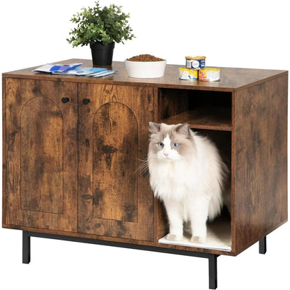 Cat Litter Box Enclosure - Hidden Litter Box Furniture with Storage Cabinet Bench for Living Room