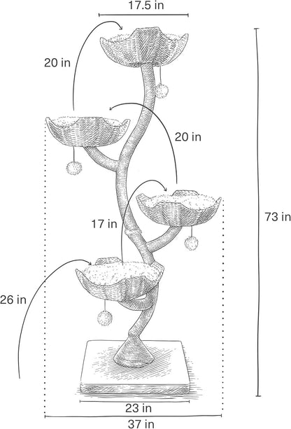 73" Tall Modern Cat Tree Scratching Tower for Large Cats - 3-Layer Scratching Post Condo Cat Tower