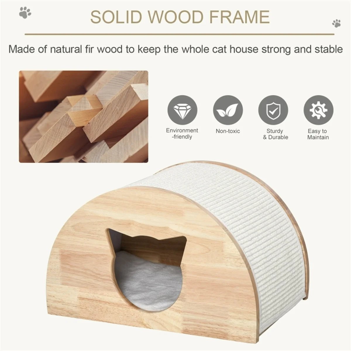 Cat Nest, Pet House Bench - Wood Pet House Cat Cave with Mat, Foot Rest Stool with Cushion, and Storage