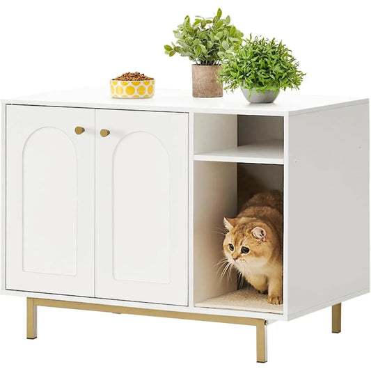 Cat Litter Box Enclosure - Hidden Litter Box Furniture with Storage Cabinet Bench for Living Room