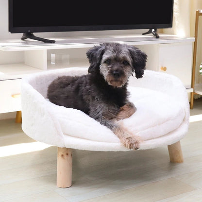 Luxury Soft Cat Bed - Warm Plush Fabric Pet Nesting Chair Bed with Solid Wood Legs, Removable Cushion Pad