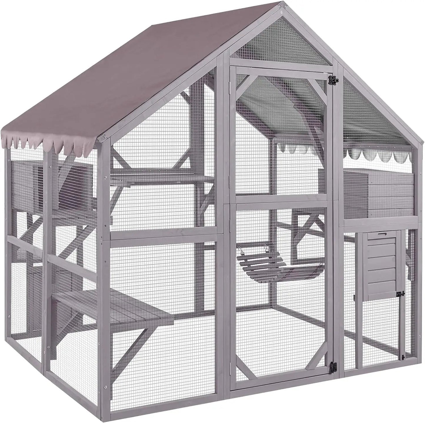 Large Outdoor Cat Enclosure with Bridges, Walks, Small Houses, and Waterproof Roof Cover