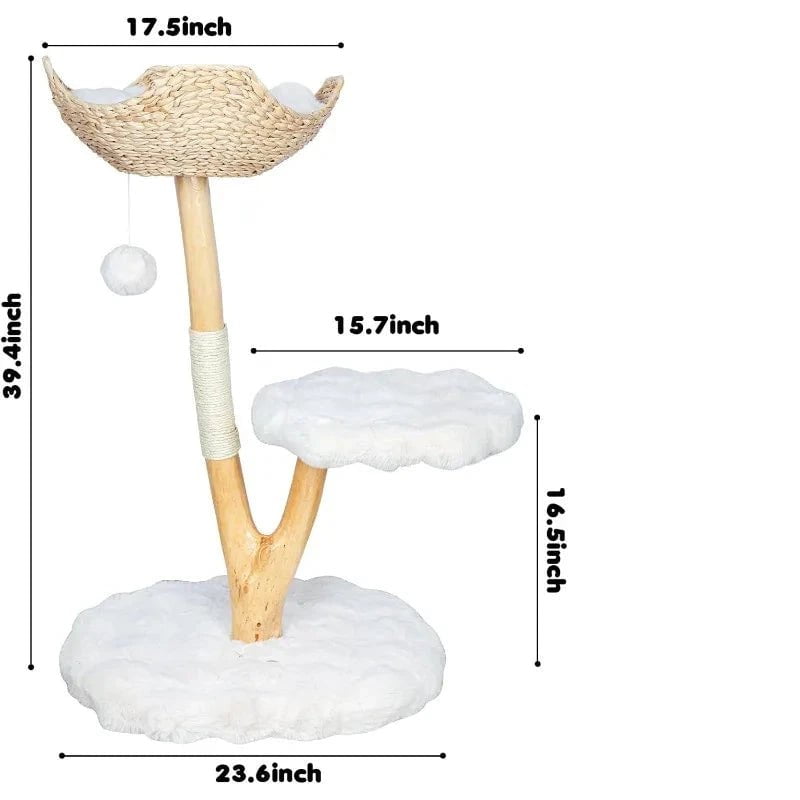 Wooden Cat Tree Tower with 40-Inch Scratching Post, Real Wood Branches, and Comfortable Cushions for Large Cats