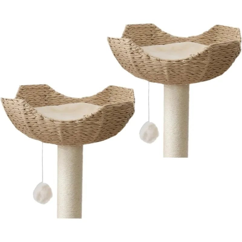 2-Pack Large Cat Tower Add-ons - Handwoven Wicker Rattan Nest Basket Bed Replacement Parts for Cat Trees