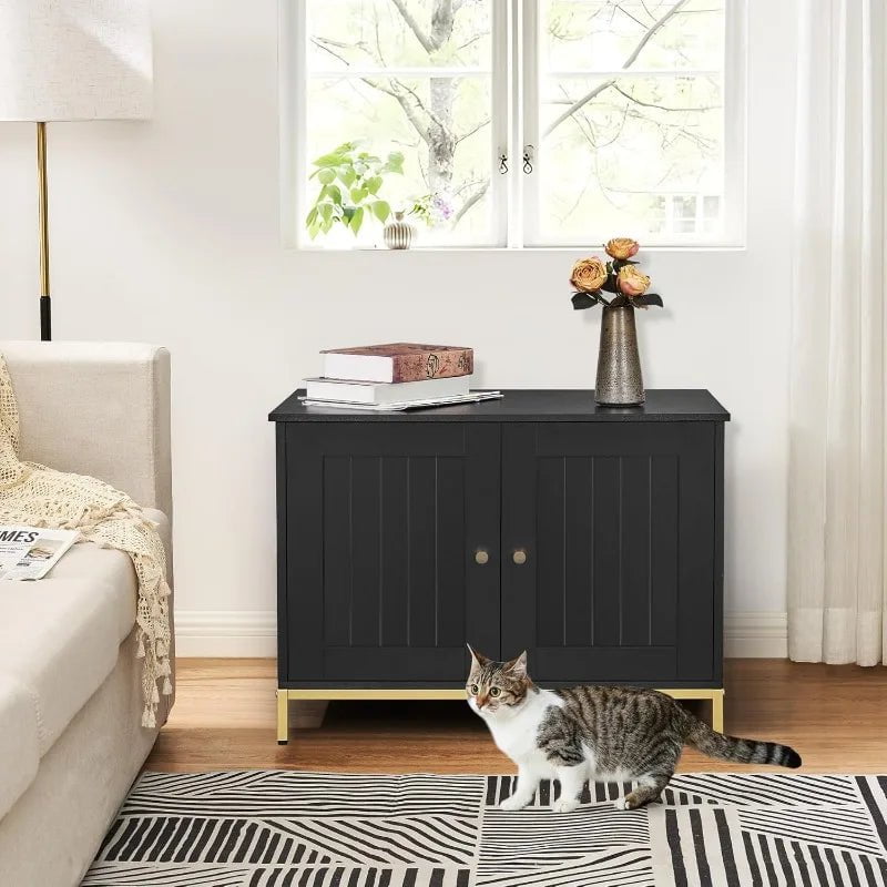 Cat Litter Box Enclosure - Hidden Litter Box Furniture with Metal Frame, Modern Style, and Spacious Interior for Cats