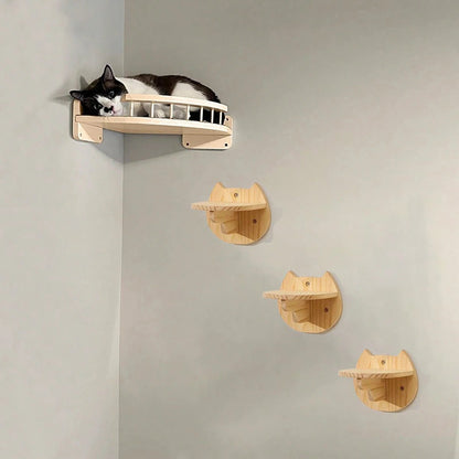 Wall-Mounted Cat Tree with Corner Hammock, Steps, and Multiple Perches for Indoor Cats