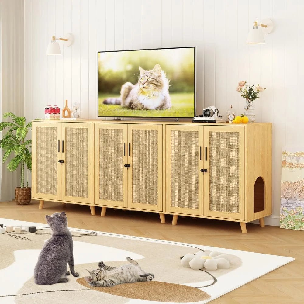 Modern Cat Litter Box Enclosure - Hidden Litter Box Furniture with Lock