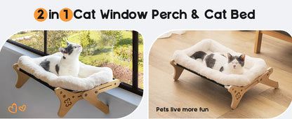 2-in-1 Cat Window Perch and Bed with Adjustable Hammock, Plush Design, and Easy Assembly