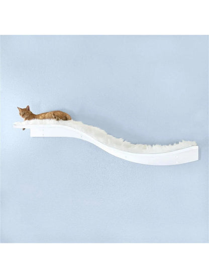 60 Inch Lotus Branch Cat Shelf in White with Replaceable Carpet - Modern Cat Wall Shelf for Playin