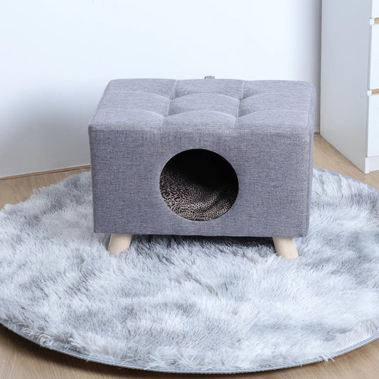 Cat Nest, Pet House Bench - Wooden Pet House Cat Cave with Soft Mat